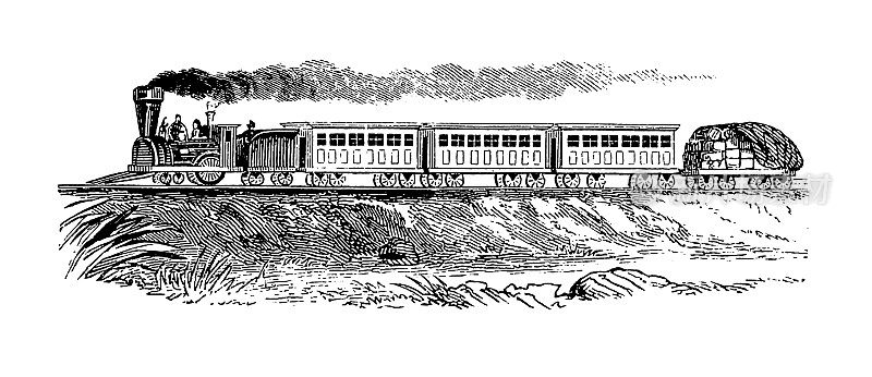 蒸汽火车|古董设计插图